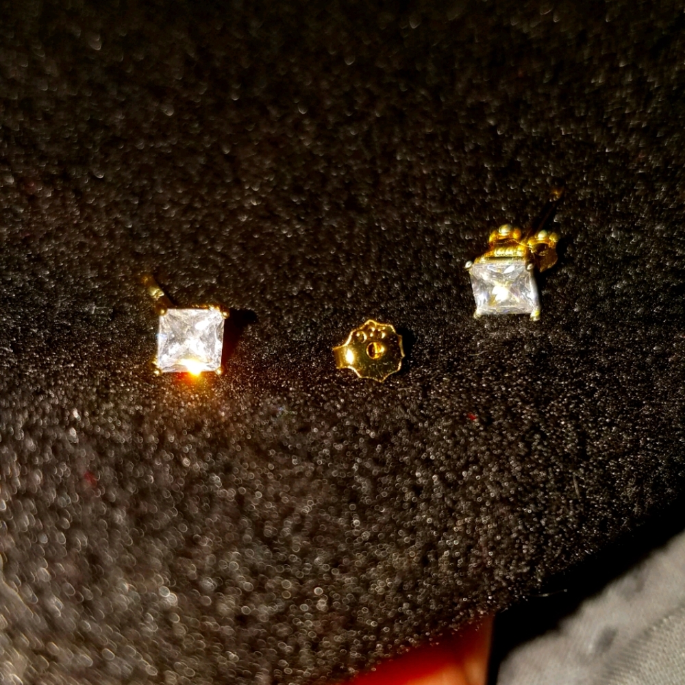 14k Gold Diamond Stud Earrings Princess Cut